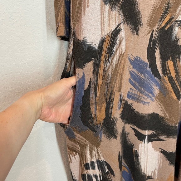 Lands Downunder Dress Women's Size M Italy Made Midi 3/4 Sleeve Artsy Pockets - Picture 6 of 11